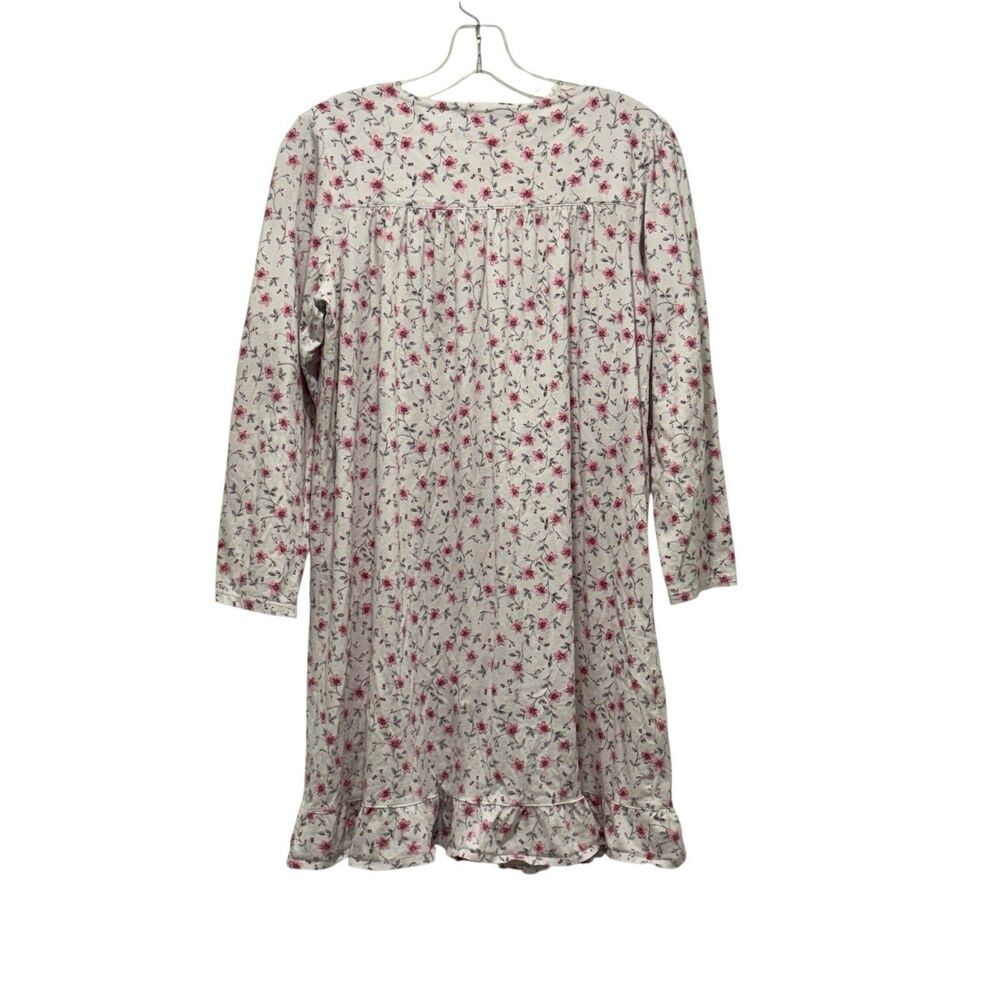 Eileen West Floral 100% Cotton Knit White/Pink Long Sleeve Ruffled Chemise‎ - S - Picture 2 of 8